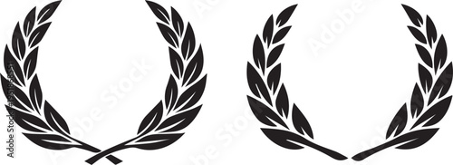 Two black laurel wreath icons symbolizing victory honor and achievement on a white background Vector, illustration