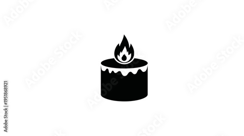 Simple burning candle icon with flickering flame. Black silhouette vector illustration representing light, peace, and remembrance.