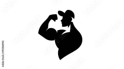 Strong Muscular Man Silhouette Flexing Bicep. Strength, Fitness, Bodybuilding, and Power Training Concept Icon.