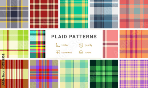 Plaid pack for app interface elements. Vector tartan textures bring style and continuity to digital products.
