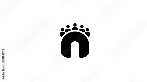 Modern stylized letter N icon with a group of people representing team, community, connection, and social networking concept.