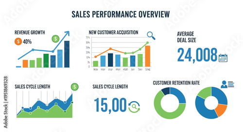 Set of 6 sales performance overview infographic elements vector