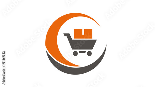 Modern E-commerce Shopping Cart with Package Box Icon. Online Retail, Delivery, and Logistics Business Concept Illustration.