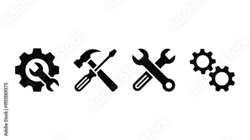 Mechanical tool and gear icons for repair maintenance and engineering concepts