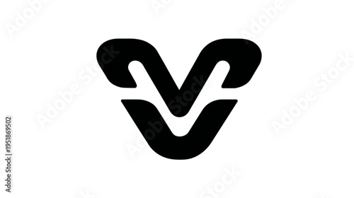 Sleek black abstract letter V or double V symbol on a clean white background, minimalist graphic design element for branding.