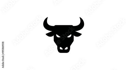 Powerful black bull head silhouette icon with sharp horns on a white background, symbolizing strength, determination, and success