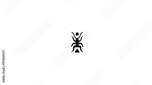 Stylized abstract tribal symbol icon on white background, ancient spiritual emblem or deity figure, minimalist graphic design element.