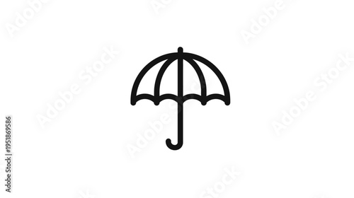 Minimalist Black Outline Umbrella Icon on White Background Symbolizing Weather Protection, Safety, Insurance, and Coverage