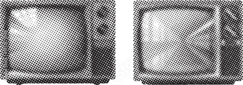 Abstract retro halftone pattern of two television screen shapes representing vintage technology