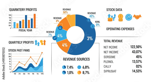 Set of business finance icons and graphs vector