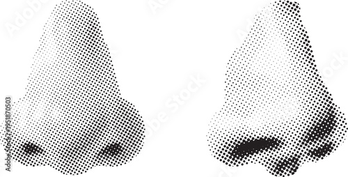 Stylized halftone pattern noses isolated on a transparent background representing human anatomy