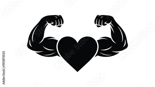 Strong biceps flexing around a heart symbol, representing heart health and fitness