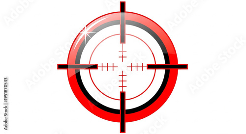 A red and black target symbol with crosshairs on a white background