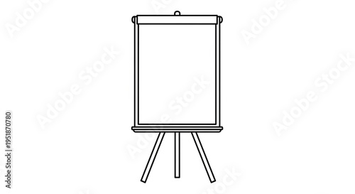 A minimalist line art illustration of a blank presentation board on a stand