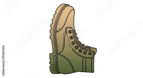 A vector graphic illustration of a green and tan combat boot