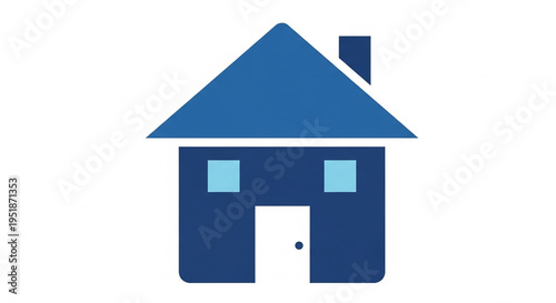A simple blue house icon with a white door and chimney