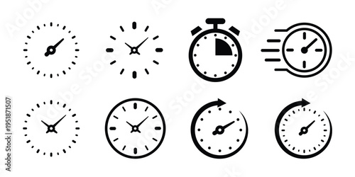 Black Clock and Stopwatch Icons time timer isolated on transparent background