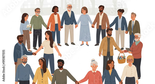 A diverse group of people holding hands in a circle