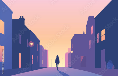 Old European Street at Night in Medieval Town