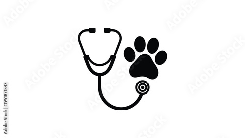 Veterinarian stethoscope and paw print for animal care symbol