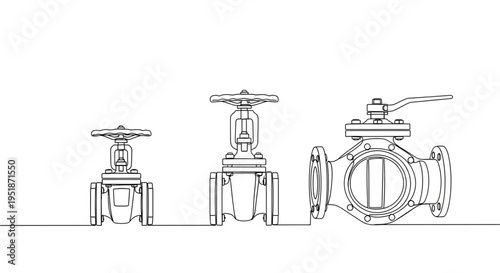 A set of industrial valve icons in a minimal line art style