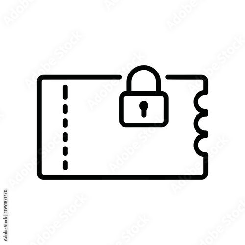 Secure Ticket with Lock Icon, Simple Design, White Background