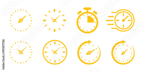 Yellow Clock and Stopwatch Icons time timer isolated on transparent background