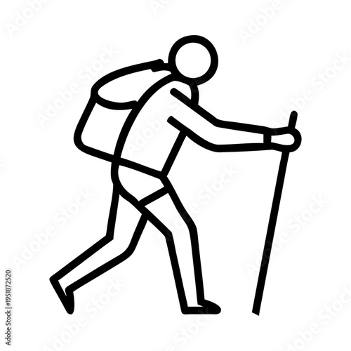 Hiker trekking backpacker adventure mountain travel stick person silhouette vector illustration