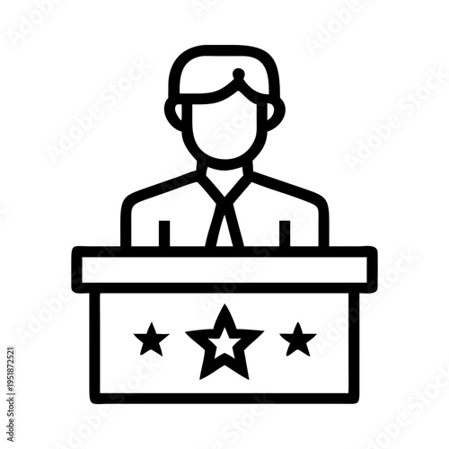 Politician speaker podium star political leader speech conference silhouette vector illustration