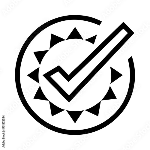 Approved checkmark inside spiked circle complete valid success silhouette vector illustration