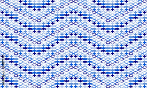 vintage blue star white color block arrange in diamond patchwork wave repeat seamless style design for fabric print or t-shirt paint or backdrop wall, Tribal seamless geometric pattern