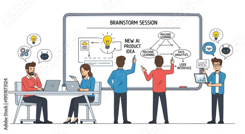 Vector illustration of people in a brainstorm session meeting