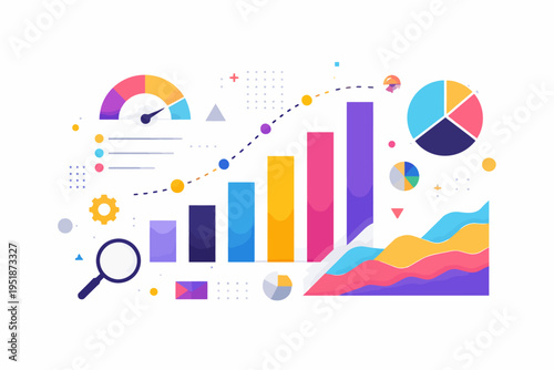 Colorful abstract data visualization with charts and graphs