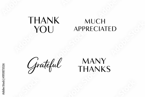 Thank you cards with gratitude messages in various fonts