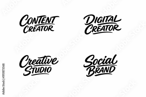 Content creator, digital creator, creative studio, social brand logos in black script