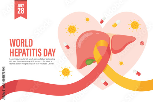 World Hepatitis Day awareness illustration with liver and ribbon concept
