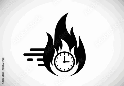 A Fast time icon or time waste icon with fire flames silhouette deadline concept urgent business symbol speed and efficiency graphic