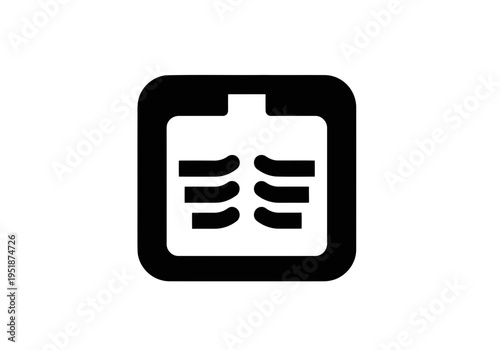 A nice and perfect Xray icon silhouette representing medical diagnostic imaging of human rib cage or chest scan in black and white