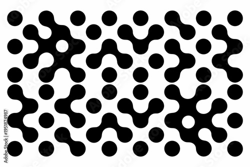 Black and white abstract pattern with connected circles and dots design