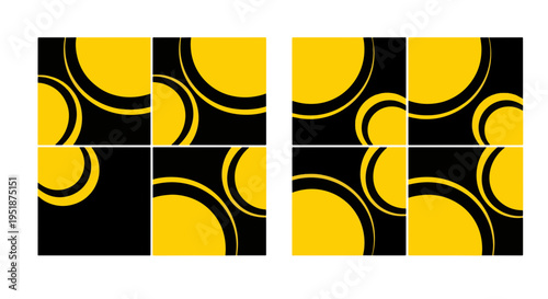 Abstract Yellow Circles Forming Geometric Patterns on Black Background