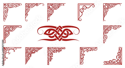 Decorative Red Corner Ornaments Celtic Knots and Flourishes