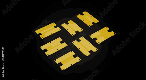 Golden Speed Bump Sections Laid Out on Black Background