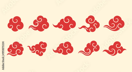 Red Clouds Traditional Asian Art Style Swirling Designs