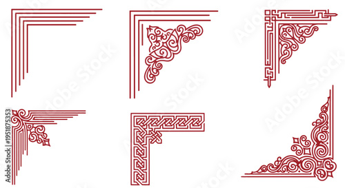 Tableau sur toile Red Ornate Corner Ornaments Set Decorative Elements