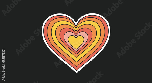 Retro Heart Shape with Warm Color Gradient Concentric Rings