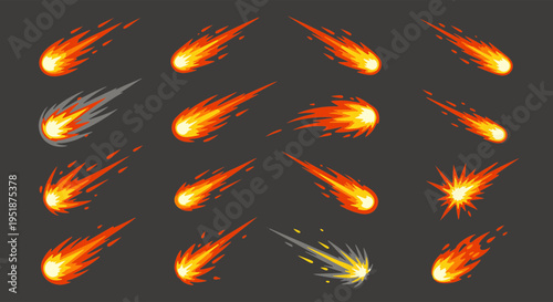 Set of Meteors Falling Through Space Fireball Comets Cosmic Events