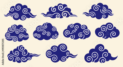 Traditional Blue Chinese Clouds Swirl Design Pattern