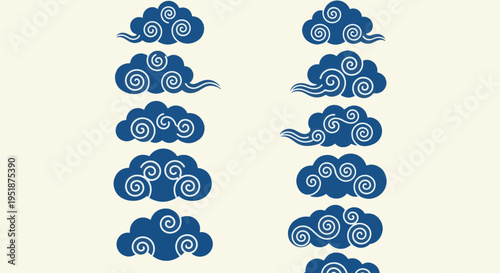 Traditional Blue Clouds with Swirling Patterns on a Cream Background