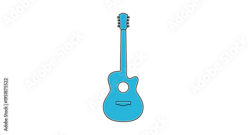 Simple Light Blue Acoustic Guitar Illustration on White Background - Minimalist Musical Instrument Graphic Design Element