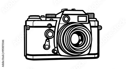 Vintage analog camera line art illustration. Retro photography equipment icon isolated on a white background, perfect for creative design.